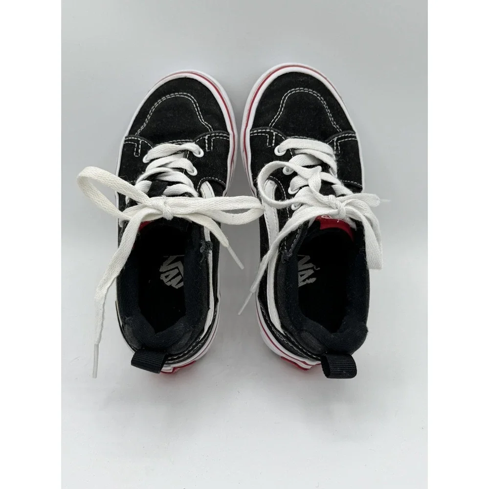 Vans Filmore Kids Low Top Flame Check Sidewall Black Skate Shoes Sneakers Sz 12